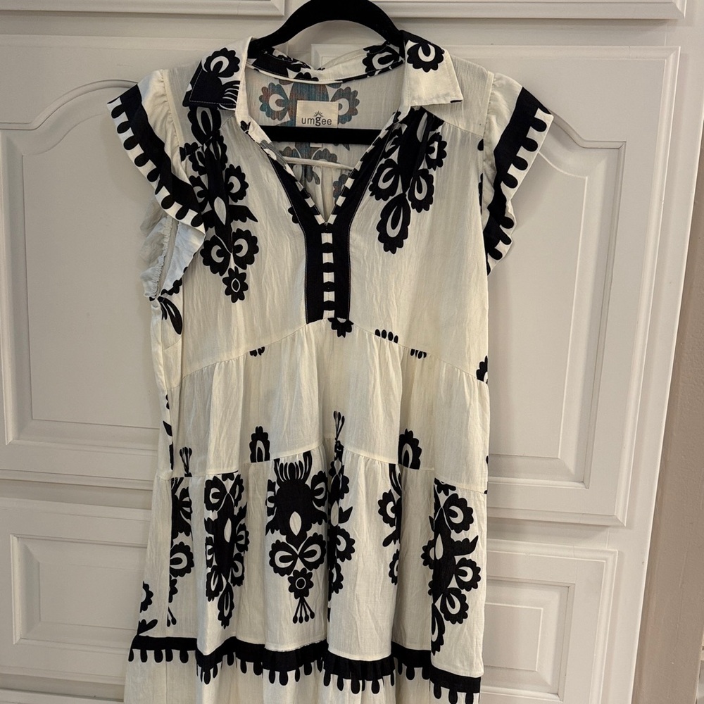 Umgee White Dress  with Black Embroidered Detail